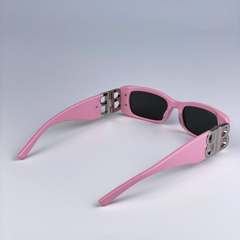 Balenciaga  BB0096S 012 Sunglasses Pink Silver Logo Grey Rectangle Unisex - Picture 8 of 12